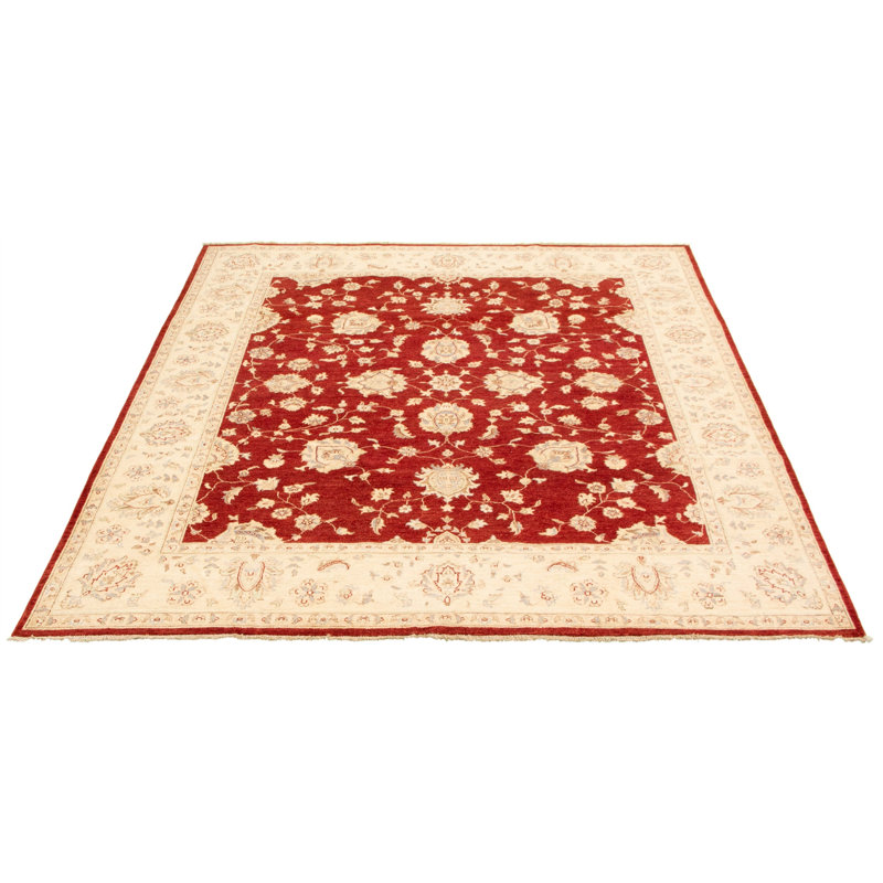 Tapis décoratif en laine rouge/crème de conception unique 8 pi 2 po x 9 pi 9 po noué à la main New Age