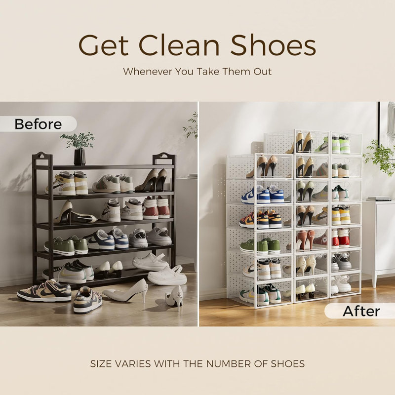 15 Pack Clear Stackable Shoe Storage Boxes, Large Shoe Organizer For Closet, Transparent Shoe Display Case With Buckle Design, Durable Plastic Shoe Bins For Sneaker Storage