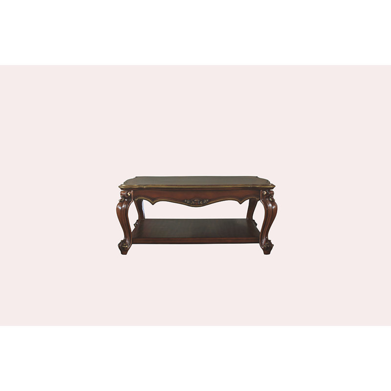 Vintage Cherry Oak Square Coffee Table with Bottom Shelf