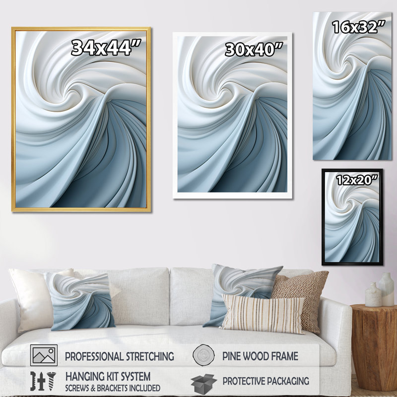 Décoration murale blanche et bleue Zen Spiral II - Spirales abstraites_106244, Toile tendue, H 32 po x l 16 po x P 1 po