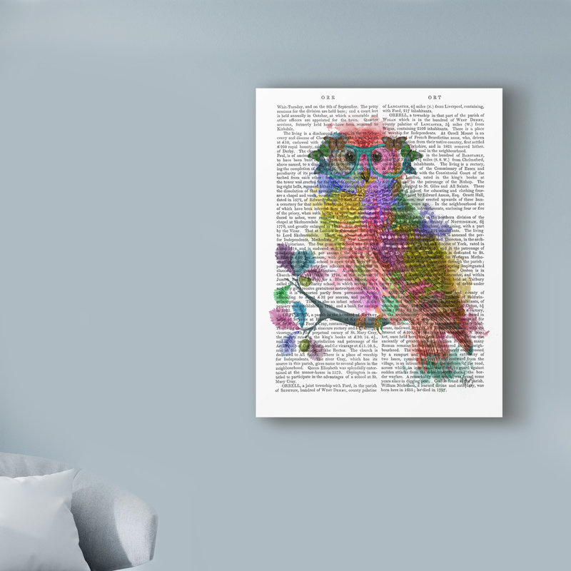 «Rainbow Splash Text Owl», art textuel sur toile tendue, H 32 po x l 24 po x P 2 po