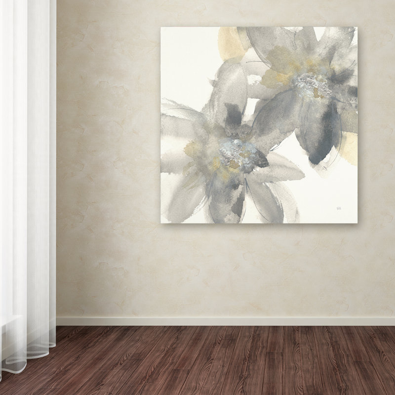 «Gray and Silver Flowers II», reproduction sur toile tendue, H 14 po x l 14 po