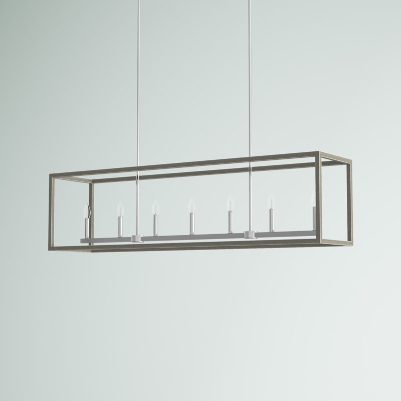 Luminaire suspendu linéaire à 7 lumières pour îlot de cuisine Moffet Street, Pin délavé, Pas Energy Star, Non