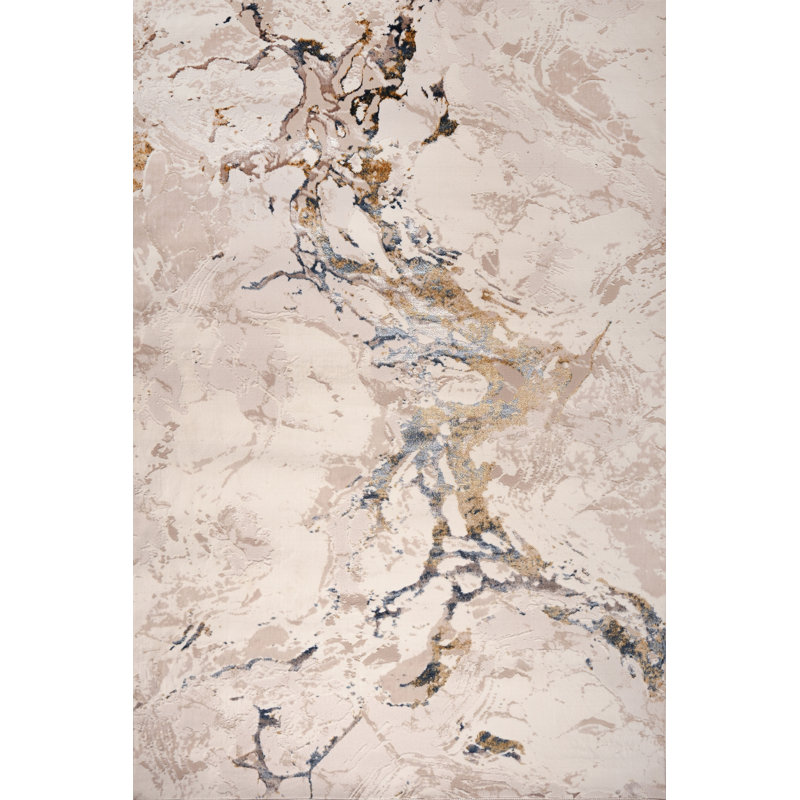 Ruby Beige Marble Gold Vein Abstract Area Rug, Rectangle 120 x 170 cm