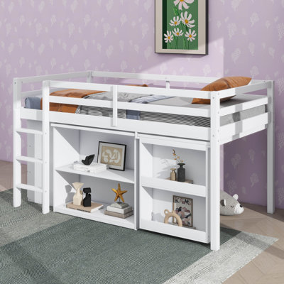 Twin Loft Bed With Drawer Shelf And Pull-Out Desk Combo