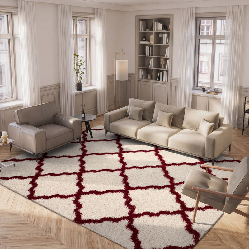 Alonnah Shag Performance Geometric Rug, Rectangle 5'1" x 7'6", Red