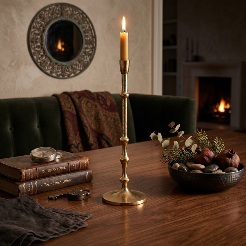 Slender Aluminum Taper Candle Holder with Bead Accents 5"Dia. x 23.5" Bronze, 15.5" H x 4.5" W x 4.5" D