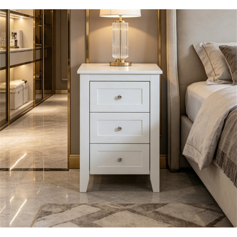 Stylish 3 Drawer Nightstand with Charging Station, USB Ports and Power Outlets, Wooden Bedside Table for Bedroom