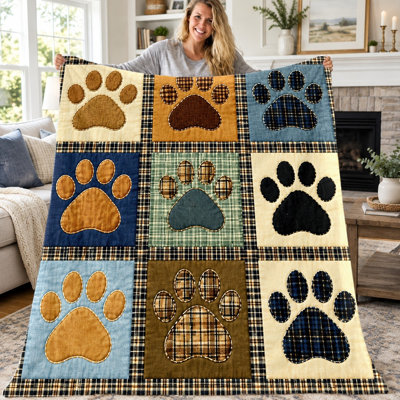 Couverture matelassée à motifs de pattes (1 pièce), jeté en flanelle douce et confortable avec un motif patchwork de pattes, couverture légère et chaude pour canapé, lit, salon, chambre, bureau, voyage, décoration intérieure, couverture toutes saisons, cadeau