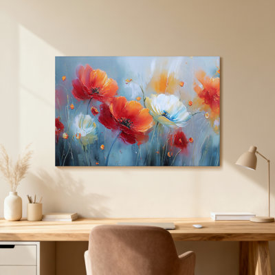 Plants &Flowers Colorful Poppy Flowers On Blue Background
