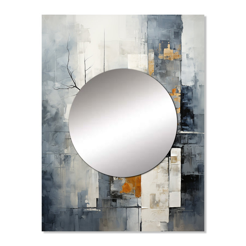 Lania gris et blanc abstrait paysage urbain 3 - abstrait collage mural, miroir décoratif moderne, impression d'art en métal