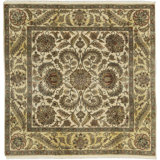 Hand-Knotted High-Quality Cream and Gold Square Area Rug
