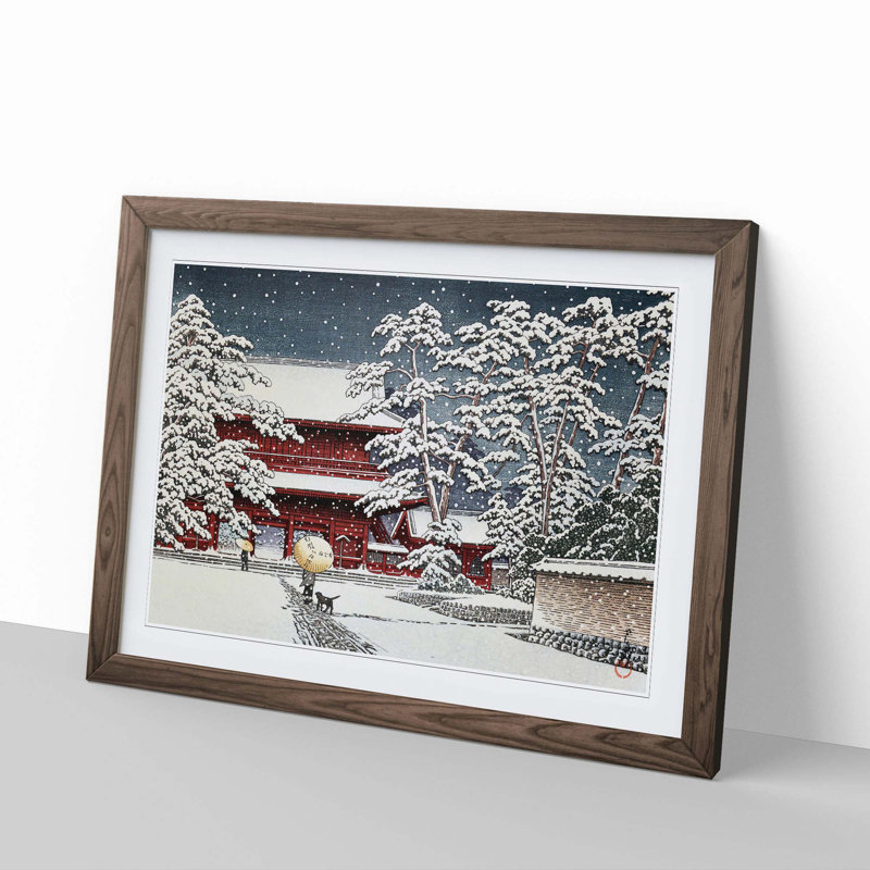 Zojo Temple in the Snow by Hasui Kawase - Picture Frame Art Print, Walnut Framed, 27cm H x 36cm W x 2cm D