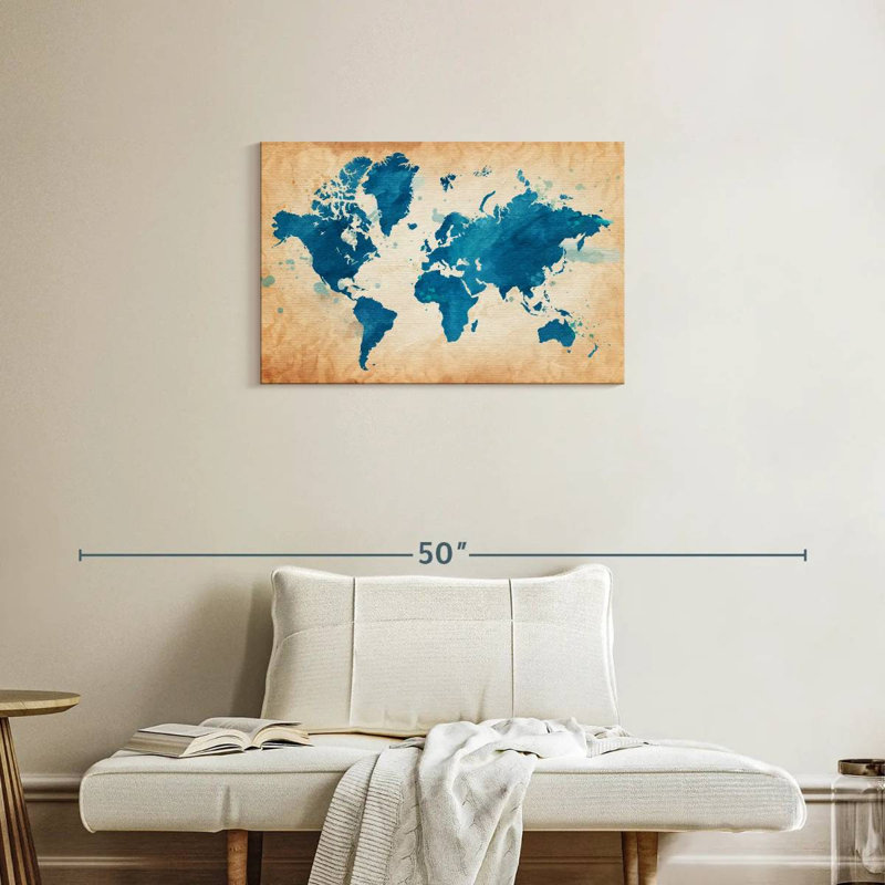 Carte du monde texturée bleue Aliaz, H 20 po x l 30 po