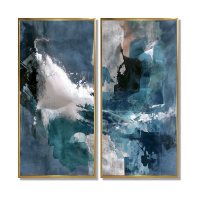 «Blue Sturdy Guardians Accents With White», reproduction d'art sur toile abstraite bleue, 2 pièces