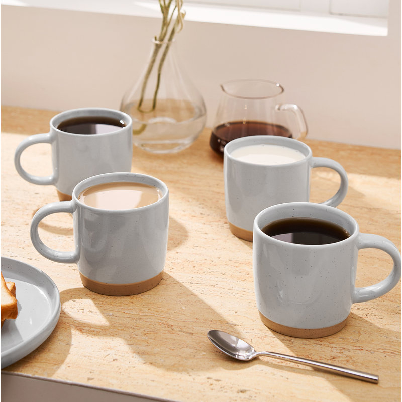 Daytona Stackable Stoneware Coffee Mugs, Light Gray