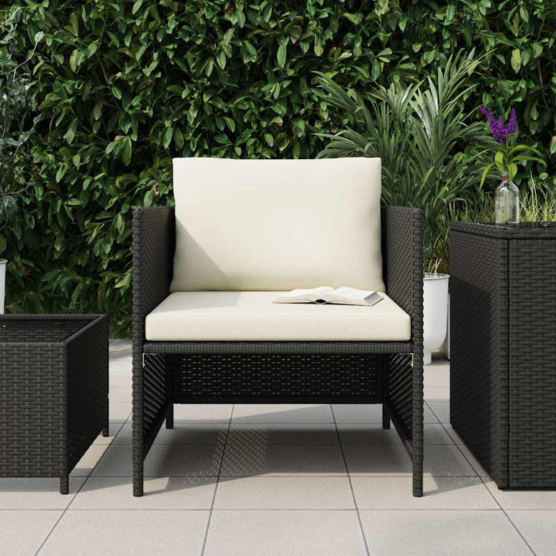 23.6" Wide Wicker Patio Sofa with Cushions, Cream, Black