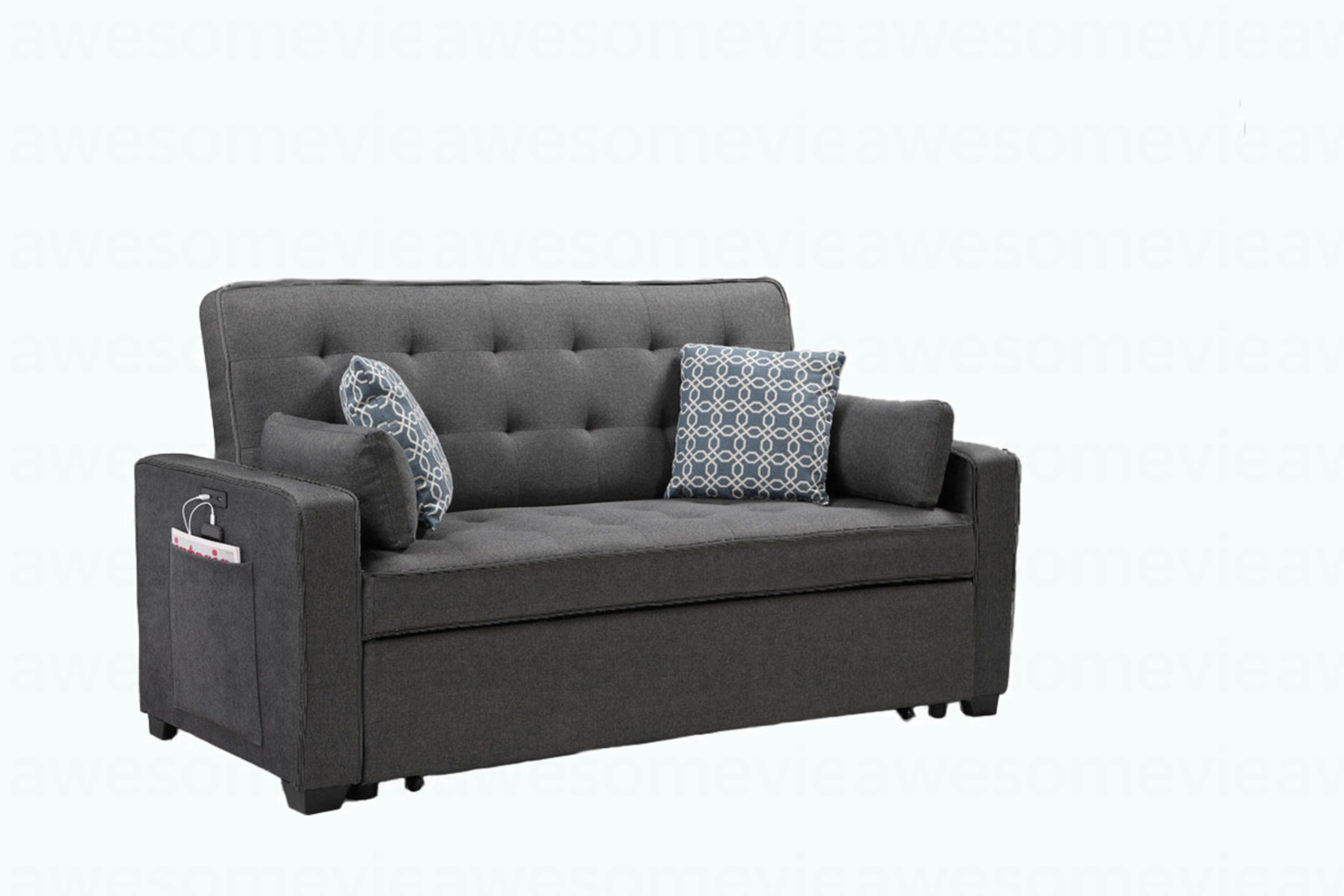 Latitude Run® Modern 70"W Modern Gray Fabric Sleeper Sofa With 2 USB ...