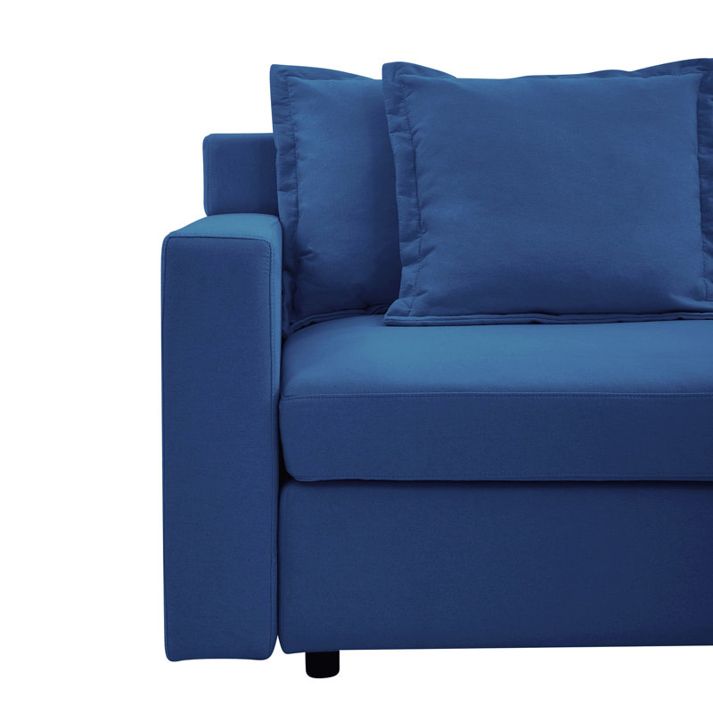 84.6" L-Shaped 2-Piece Linen Sofa and Chaise Sectional, Dark Blue Linen