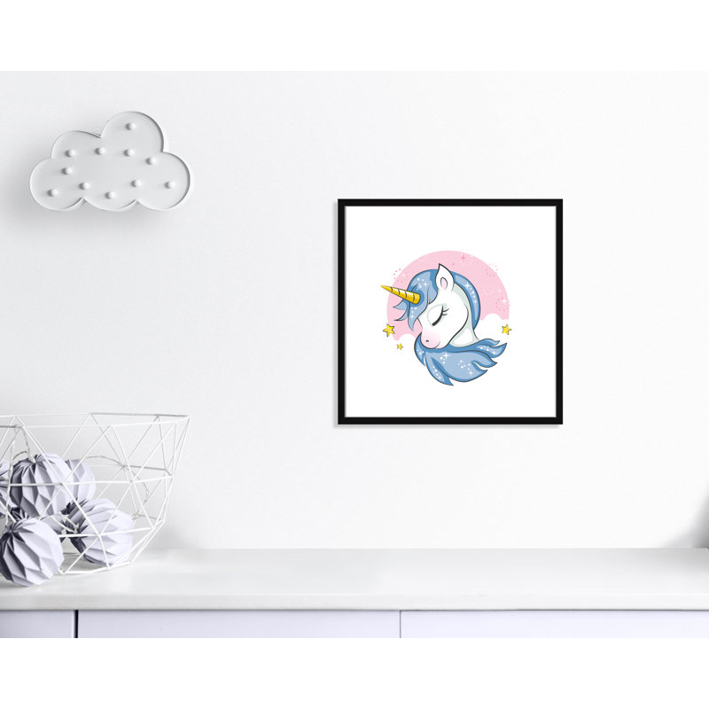Impression sur papier Sparkly Unicorn, H 22,5 po x l 22,5 po x P 1,18 po, Encadré de boîte noir