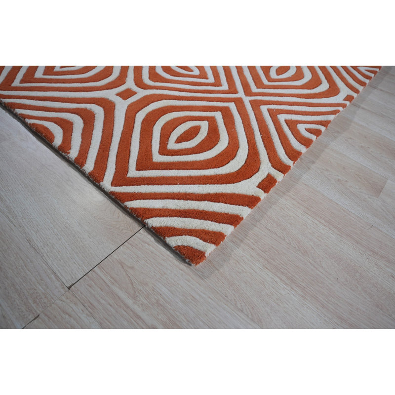 Hand Tufted Wool Geometric Area Rug, Rectangle 8'9" x 11'9", Orange