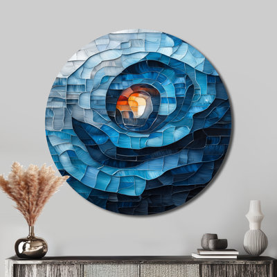 Modern Transitionalprismatic Maze Of Blue I - impression d'art moderne en métal orange