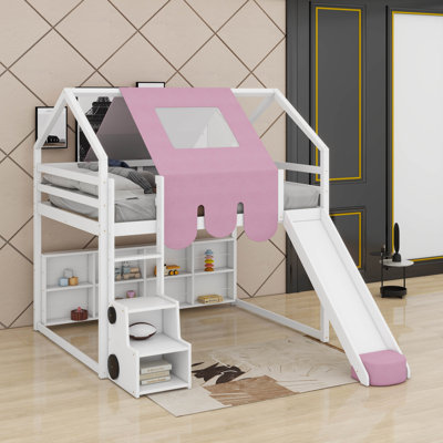 Cadre de lit mezzanine en bois avec tente