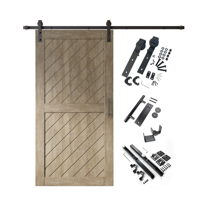 Porte de grange à rayures inclinées et non inclinée Homacer Classic gris non assemblé et fini, pour usage intérieur seulement