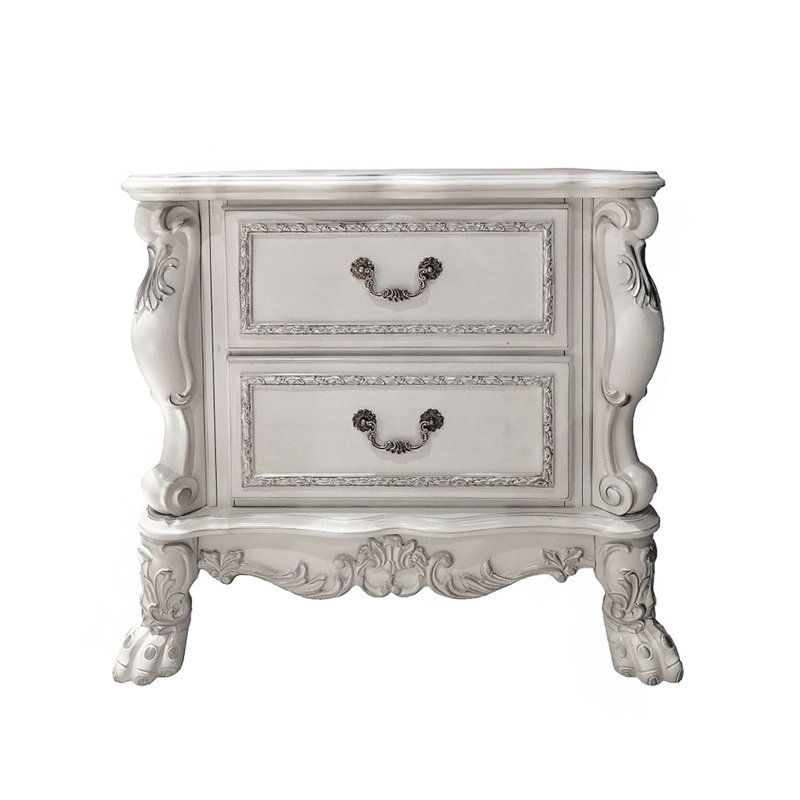 2 Drawers Poplar Wood Nightstand In Bone White Finish, Antique White