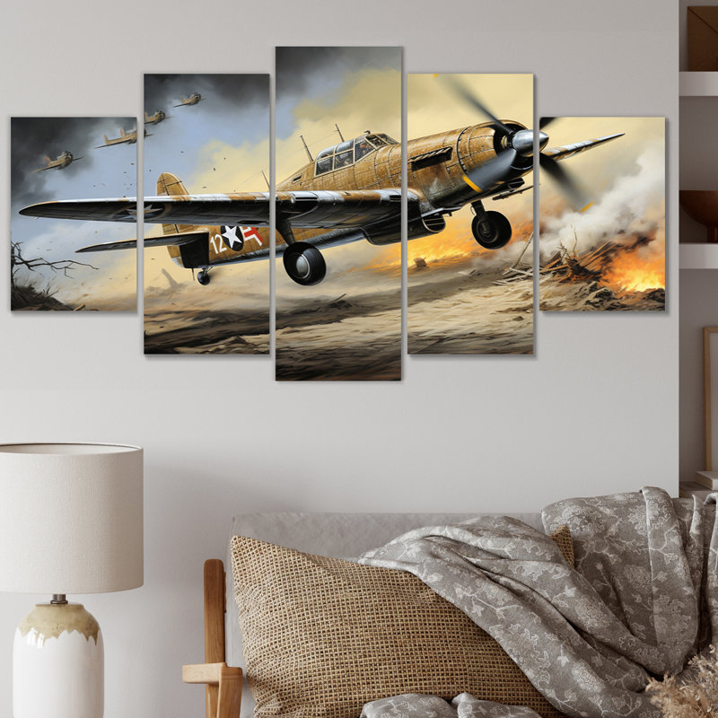 Ancien avion militaire pendant la Seconde Guerre mondiale I - impression sur toile militaire - 5 panneaux