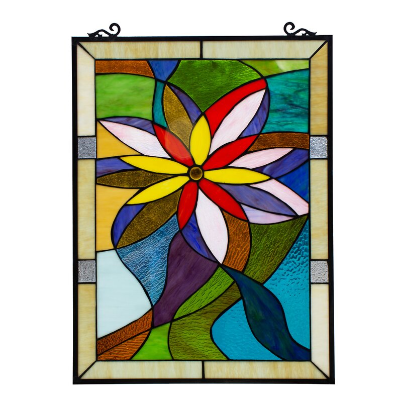 Stained glass wall art - Colorful Daisy Window Panel