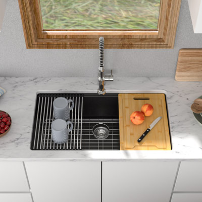 33" L x 19" W Undermount Quartz Composite Workstation Kitchen Sink Granite Single Bowl Sink with Accessories