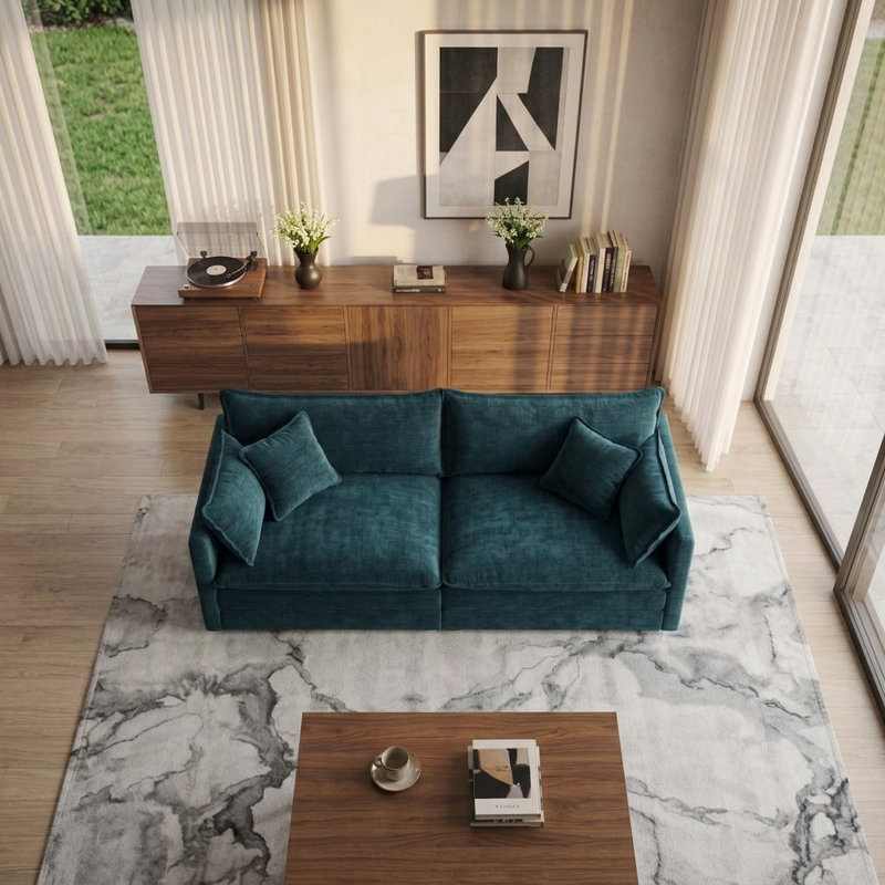 Haninerm Chenille Round Arm Loveseat, Blue, 2