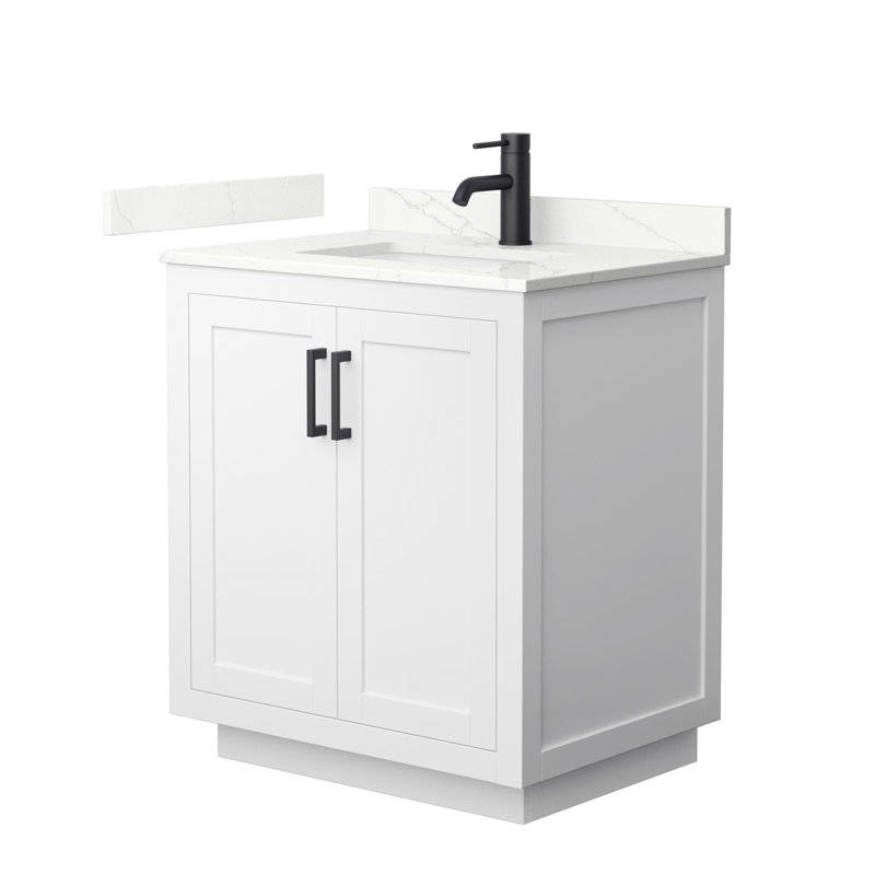 Miranda 30" Freestanding Single Bathroom Vanity with Quartz Top, Giotto Quartz, White, Matte Black
