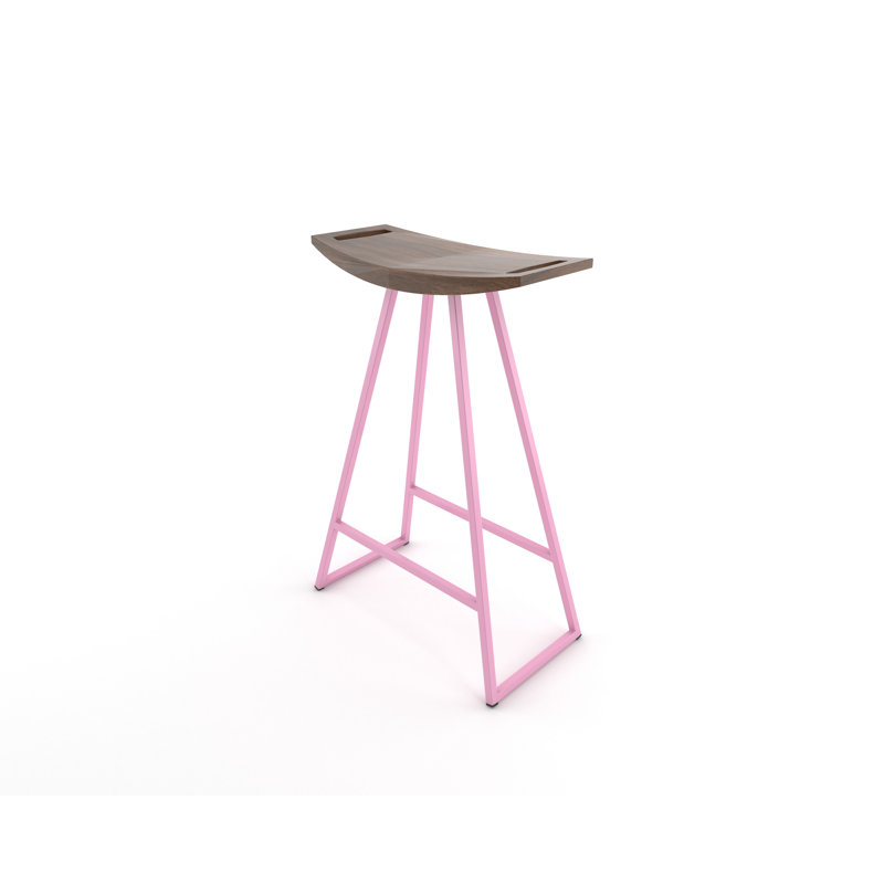 Robert Counter Stool with Metal Frame, Walnut, Counter Stool (24" Seat Height), Pink