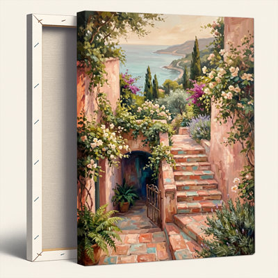 Art mural sur toile Gallery Wrap pour le salon, la chambre à coucher, le bureau ou le vestibule - décoration murale décorative avec jardin méditerranéen