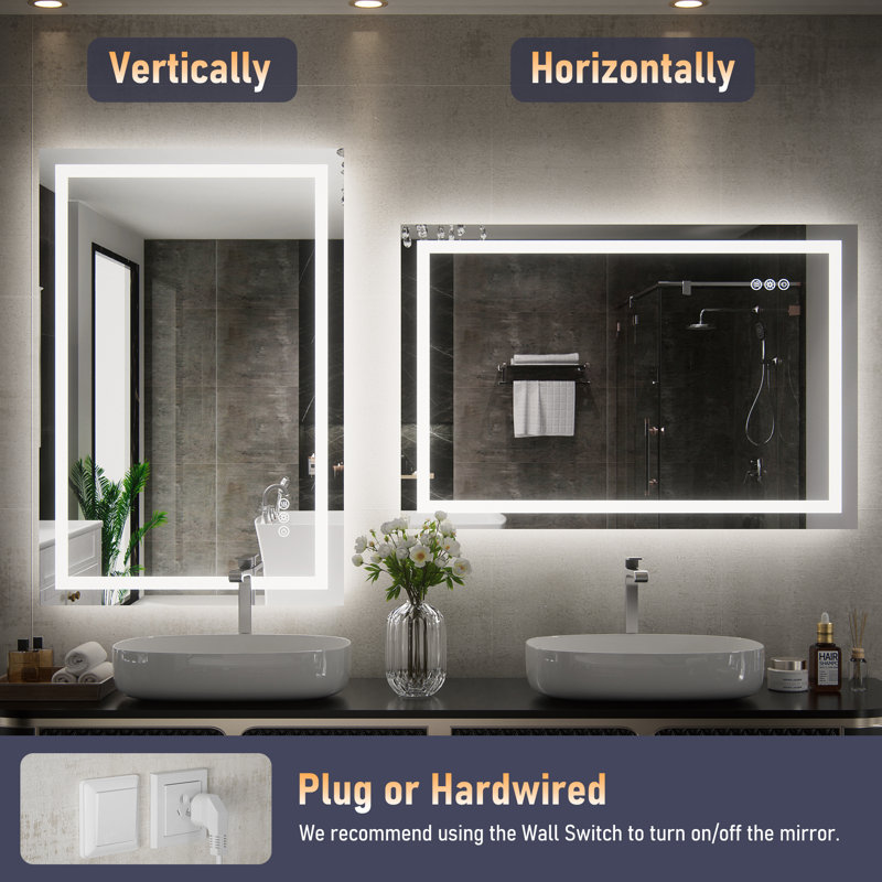 LED Bathroom Mirror with 3 Color Lights, Anti-Fog, 24"