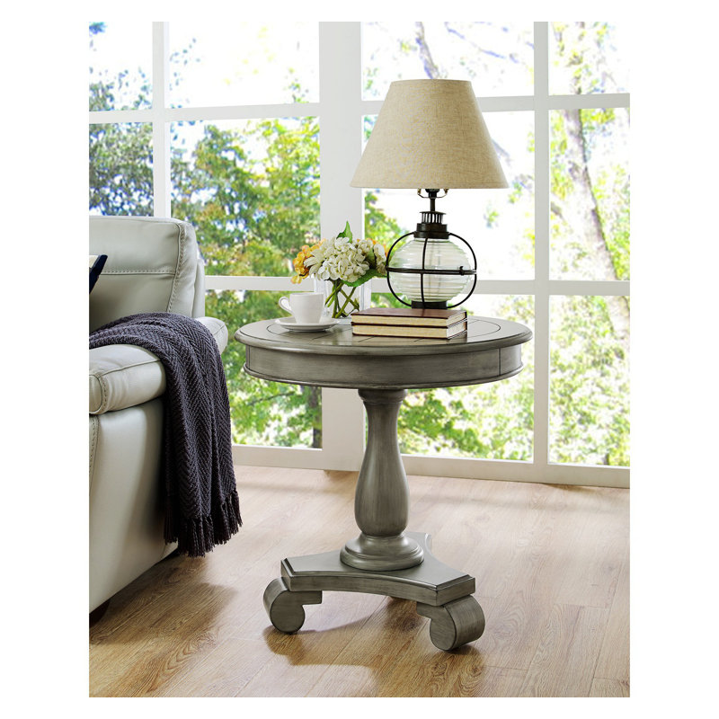 Table d'appoint ronde à piédestal en bois, Grey