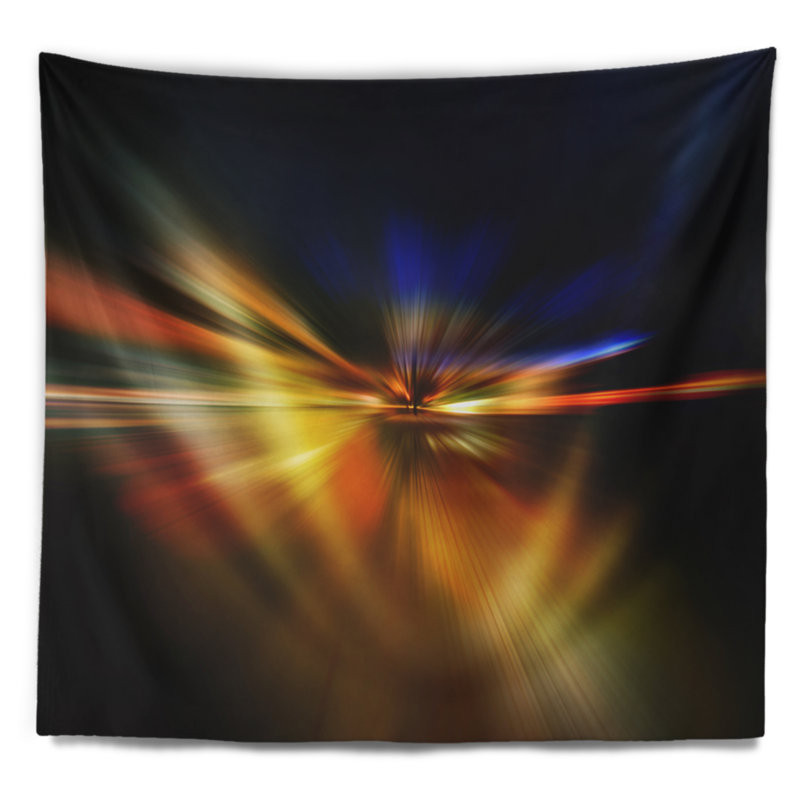 Corwin - Explosion abstraite de la lumière en tapisserie noire, H 32 po x l 39 po