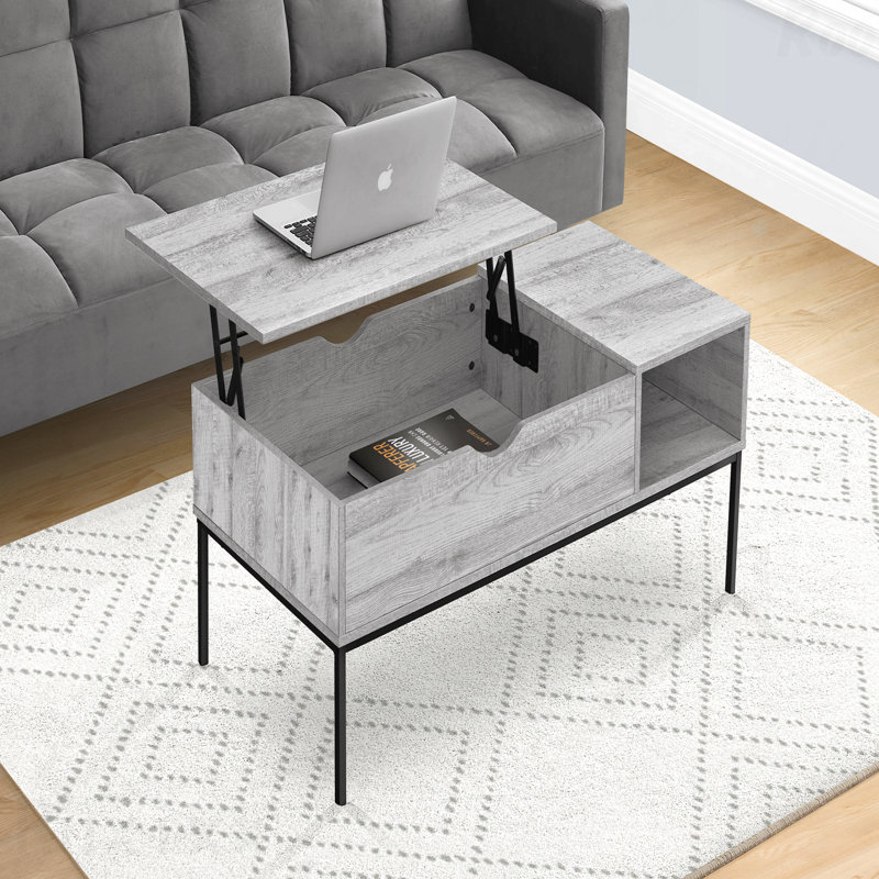 Table basse rectangulaire contemporaine à plateau relevable L 42 po Contemporary, Gris