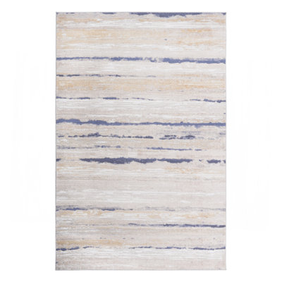 8X10 Ivory/Blue /Striped Non-Shedding Living Room Bedroom Dining Home Office Stylish And Stain Resistant Area Rug
