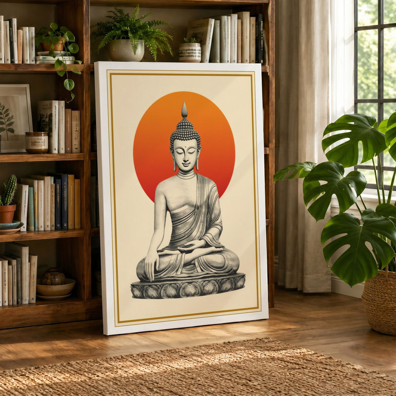 Buddha in Meditation Japandi - Wrapped Canvas, 36x24 - 91.4 x 61.0 cm, Terracotta Border