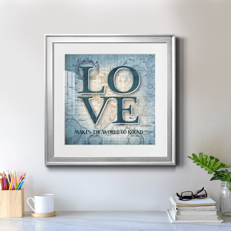 «Love» - Cadre photo, impression d'art textuel sur papier, H 17,5 po x l 17,5 po x P 1,5 po, Papier avec cadre argenté