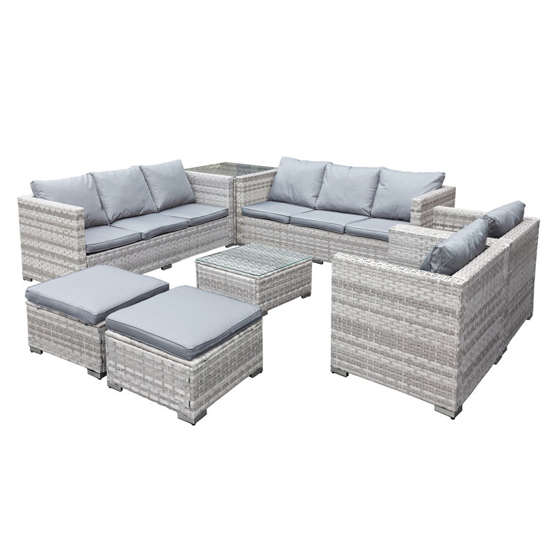Malta Rattan 10 Seat U-Shape Set in Dove Grey with 2 Footstools