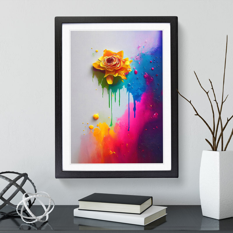 XV1022-4133X Splattered Flower No.4 Abstract - Single Picture Frame Painting, Black, 64cm H x 46cm W x 2cm D