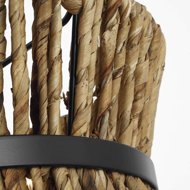 Thurlo 2 Light Kitchen Pendant In Midnight Black Finish With Natural Abaca Rope Shade