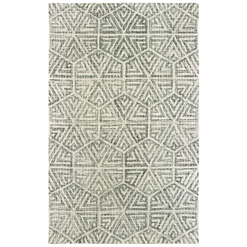 Tapis gris / ivoire en laine touffeté à la main Mashpee, Rectangle 8 pi x 10 pi
