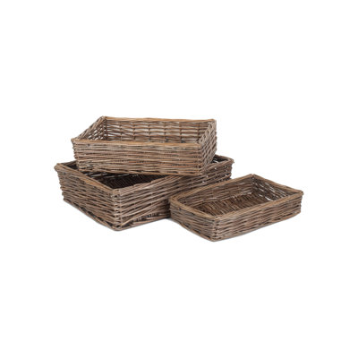 Folcroft 3 Piece Wicker Tray Basket storage Set