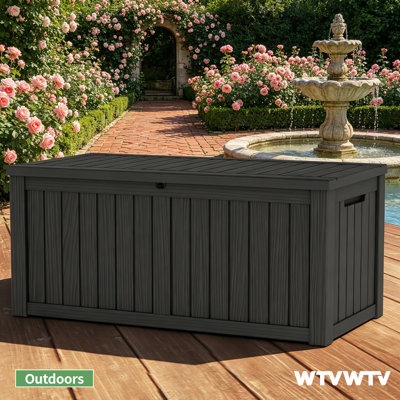 130 Gallons Water Resistant Resin Lockable Deck Box, Outdoor Weather-Resistant Resin Storage Deck Box, Large Lockable Capacity, Versatile Deck Outdoor Storage Bench