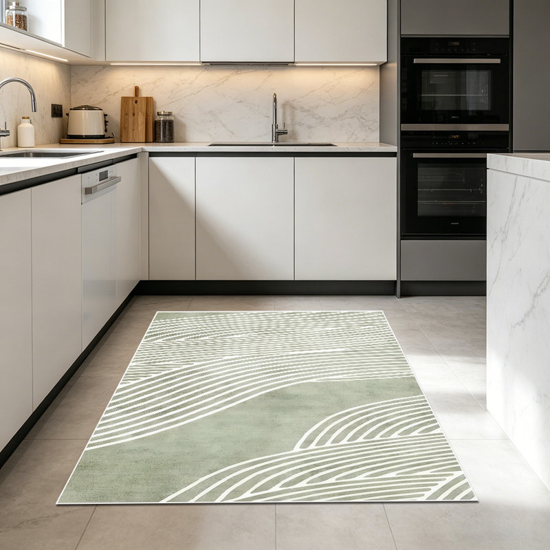1PC Sage Green Minimalist Wavy Line Abstract area rugs for Living Room, Soft and Comfortable, Suitable for all seasons, easy-to-maintain, machine washable Indoor floor mat, Under Table Farmhouse suitable for dining table, bedroom, home office,...